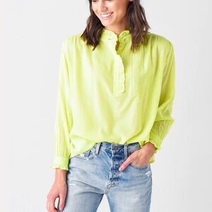 Sundry Ruffled Neck Neon Blouse
